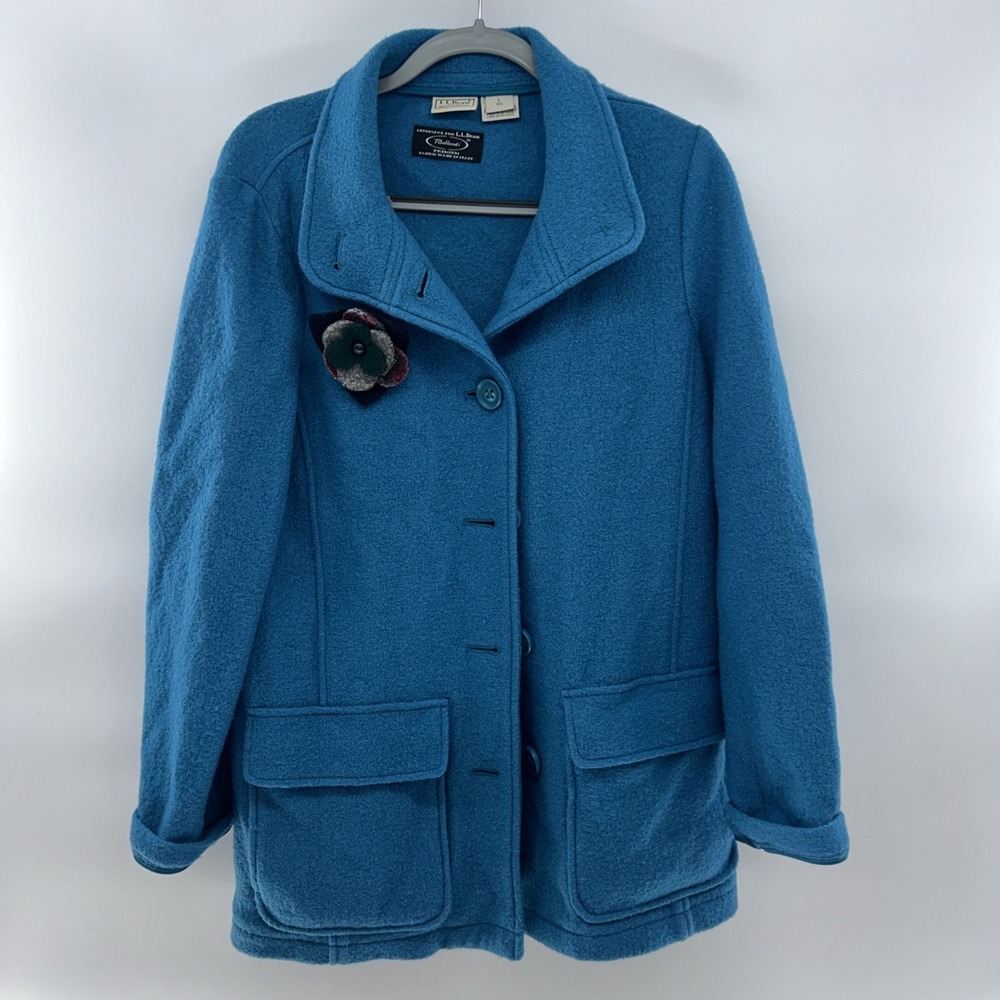 LL Bean Bellandi Italian Boiled Wool Jacket; Womens Large; Blue‎ Coat